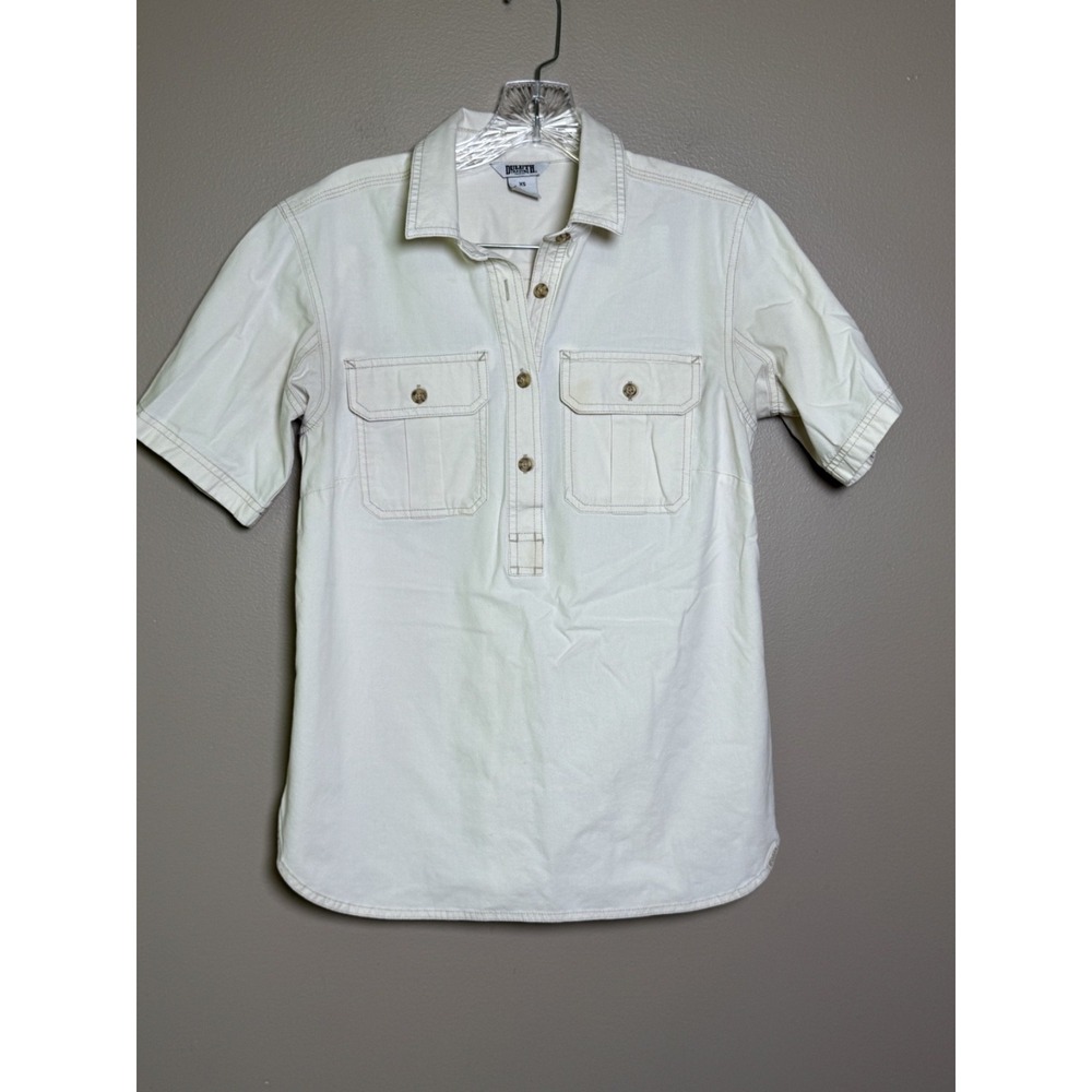 Duluth Trading Womens Short Sleeve Button Front Shirt Beige XS 40367